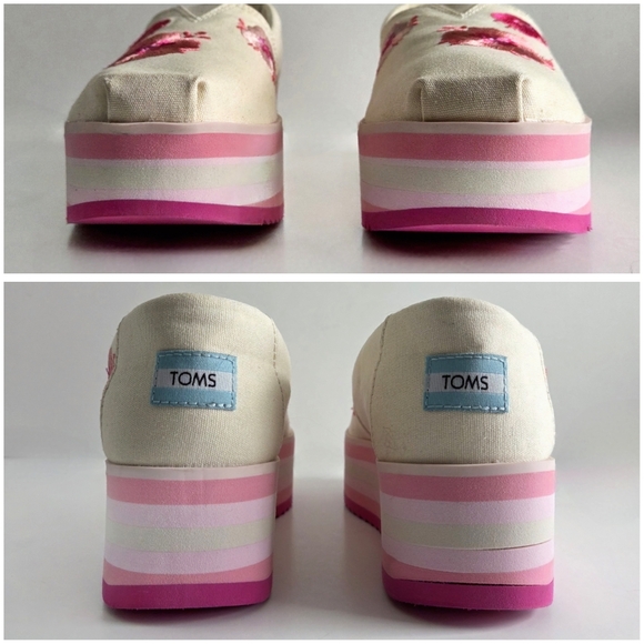 Toms Embroidered Floral On Canvas Platform Slip-On Shoes, Pink & Cream, Size 8.5 - Picture 7 of 16